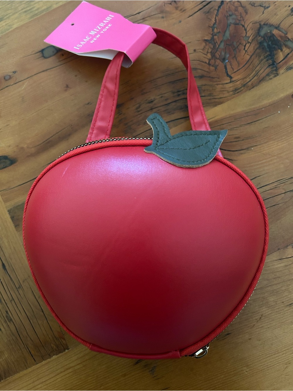 Isaac Mizrahi Red Apple-Shaped Mini Handbag with Leaf Accent New!